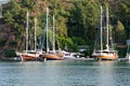 Yachts at the pier on Mediterranean turkish resort Royalty Free Stock Photo