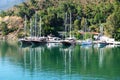 Yachts at the pier on Mediterranean turkish resort Royalty Free Stock Photo