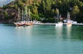 Yachts at the pier on Mediterranean turkish resort Royalty Free Stock Photo