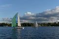Yachts on the Pirogovsky reservoir of the Moscow Canal Royalty Free Stock Photo