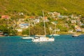 Yachts at a popular anchorage in the caribbean