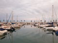 Yachts in port with palm trees in Sitges, Spain Royalty Free Stock Photo