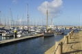 Yachts and power boats on their moorings in the modern marina in Bangor County down Northern Ireland