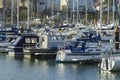 Yachts and power boats on their moorings in the modern marina in Bangor County Down Northern Ireland Royalty Free Stock Photo