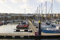 Yachts and power boats on their moorings in the modern marina in Bangor County Down Northern Ireland