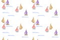 Yachts repeat pattern, watercolor hand drawn regatta watercolor illustration on the white background