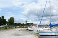 Yachts sailboats moored in port