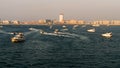 Yachts sailing in the sea at sunset Royalty Free Stock Photo