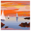 yachts sailing at sunset in the ocean Royalty Free Stock Photo