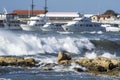 Yachts in the sea on a stormy day Royalty Free Stock Photo