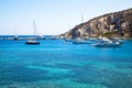 Yachts and ships waiting at the ancient city port of Knidos are on vacation.Turkey Mugla Datca, June 28 2023