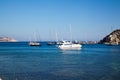 Yachts and ships waiting at the ancient city port of Knidos are on vacation.Turkey Mugla Datca, June 28 2023