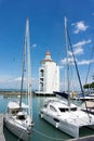 Yachts at Strait Quay lighthouse