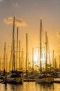 Yachts at sunset at Ala Wai Small Boat Harbor in Honolulu, Hawaii Royalty Free Stock Photo