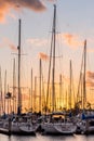 Yachts at sunset at the Ala Wai Small Boat Harbor in Honolulu, Hawaii Royalty Free Stock Photo
