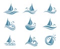 Yachts and waves icons