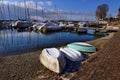 Yachts on winter parking lot on Lake Geneva