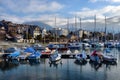 Yachts on winter parking lot on Lake Geneva