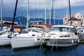 Yachts line up in Croatia seaside port
