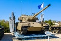 Shot cal israeli tank on vehicle landing craft ramp. Israeli Armored Corps Museum at Latrun Royalty Free Stock Photo