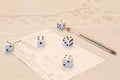 Yahtzee Score Card, Pen and Five Dice Royalty Free Stock Photo