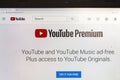 YAINVILLE, FRANCE - SEPTEMBER 18, 2018. Youtube premium sharing service on laptop screen close-up. Internet service