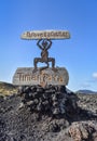 YAIZA, LANZAROTE / SPAIN - APRIL 12, 2017: Entrance Sign `National Park Timanfaya` Royalty Free Stock Photo