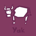 Yak cow abstract flat illustration. Clip art lovely yak. Abstract Cute Bull. Burgundy background. Thick outline, text. Interactive