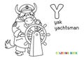 Yak yachtsman ABC coloring book. Alphabet Y Royalty Free Stock Photo