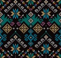 Yakan weaving inspired vector seamless pattern - Filipino traditonal geometric textile or fabric print design on black background Royalty Free Stock Photo