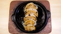 Yaki Tori Ebi Iri Gyoza is a dish with crispy and juicy gyoza, filled with a mouth-watering prawn, garlic and ginger filling and