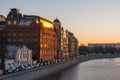 Yakimanskaya embankment traffic jam at sunset Royalty Free Stock Photo