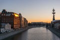 Yakimanskaya embankment traffic jam at sunset Royalty Free Stock Photo