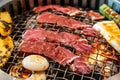 Yakinuku Japanese babecue grill - wagyu beef with vegateble on charcoal grill