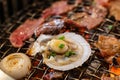 Yakinuku Japanese barbecue grill - wagyu beef and scallops with vegetable on charcoal grill Royalty Free Stock Photo