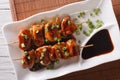 Yakitori chicken with green onions close-up. Horizontal top view Royalty Free Stock Photo