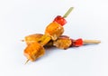 Yakitori Chicken Skewers with bell pepper served with sauce isolated on white background Royalty Free Stock Photo