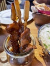 Yakitori chicken skewers in jar