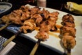 Yakitori skewered chicken at an Izakaya in Tokyo, Japan Royalty Free Stock Photo