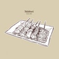 Yakitori Skewers Illustration of a hand drawn Japanese food. - Vector