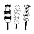 Yakitori Vector Lineart - Monochrome Japanese Grilled Skewers