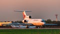 Yakovlev Yak-42 Saratov Airlines take off the runway at the airport Royalty Free Stock Photo