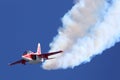 Yakovlev Yak-130 02 WHITE of russian air force perfoming demonstration flight in Zhukovsky during MAKS-2015 airshow. Royalty Free Stock Photo