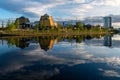 Yakutsk city landscape with Lake Teploe and an authentic Archy House