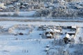 Yakutsk city on a winter day. View from a height of the ethnographic tourist complex `Chochur Muran`