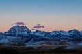 Sichuan Yala snow Mountain at dusk and full moon. sunset in the mountains