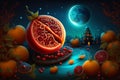 Yalda night pomegranate festival ramadan background with starry sky and lantern light