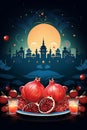 Yalda night pomegranate festival ramadan panoramic background, vertica