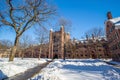 Yale university buildings in winter after snow storm Linus Royalty Free Stock Photo