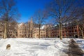 Yale university buildings in winter after snow storm Linus Royalty Free Stock Photo